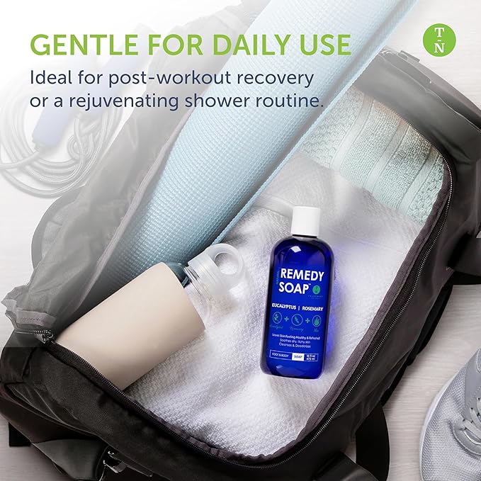 Truremedy Naturals Eucalyptus Rosemary Body Wash - Therapeutic and Relaxing Body Wash for Men and Women - Hydrating and Soothing Shower Gel - Organic Eucalyptus, Rosemary, Jojoba, Aloe - 12oz