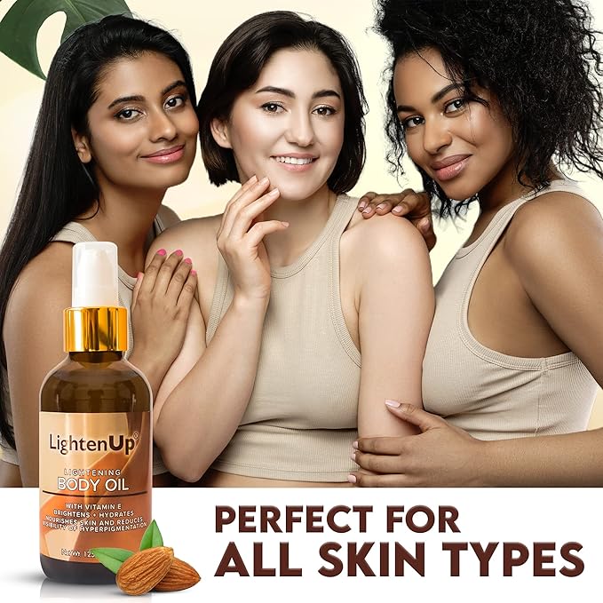 OMIC LightenUp, Skin Brightening Body Oil - 4.2 fl oz / 125 ml - Hyperpigmentation Body Seum, Dark Spot Remover, for Men and Women with Vitamin E, Shea Butter, Almond Oil
