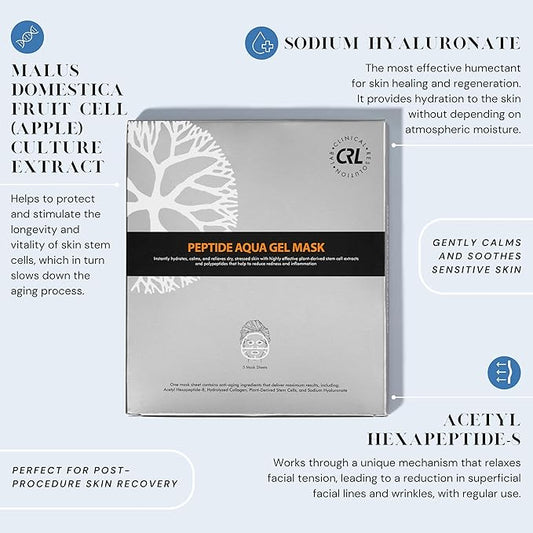 Clinical Resolution Peptide Aqua Gel Mask Instant Hydration, Soothing, Cooling Post-Treatment & Microneedling Relief, 15 Single-Use Masks (3 Boxes, 5 per Box)