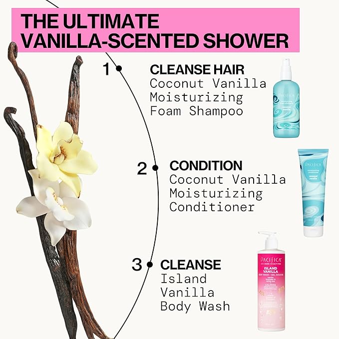 Pacifica Island Vanilla Body Wash Aloe + Hyaluronic Acid, Daily Cleansing, Bath & Shower Gel, Essential Oils, Clean, Vegan + Cruelty & Paraben Free, Clean Beauty Vegan Dermatologist Tested, 12 Fl Oz