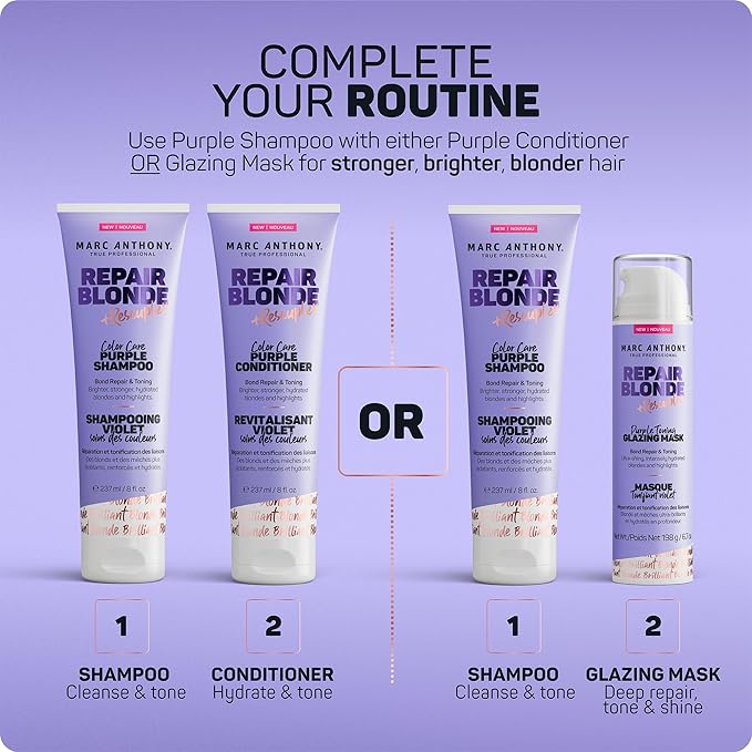 Marc Anthony Purple Shampoo, Repair Blonde Rescueplex Color Care - Neutralizes Brassy Tones and Repairs Bonds, 8oz