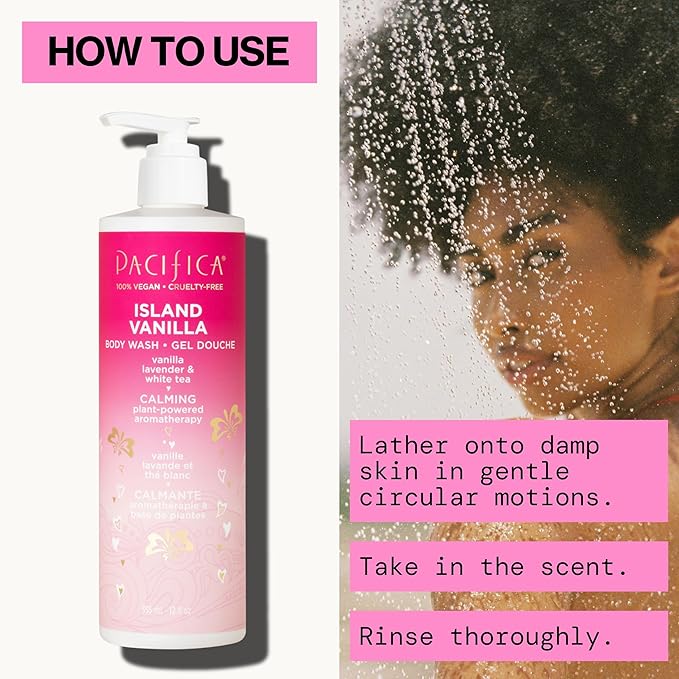 Pacifica Island Vanilla Body Wash Aloe + Hyaluronic Acid, Daily Cleansing, Bath & Shower Gel, Essential Oils, Clean, Vegan + Cruelty & Paraben Free, Clean Beauty Vegan Dermatologist Tested, 12 Fl Oz