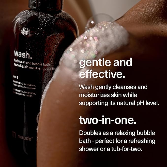 Maude Wash No. 2 - pH Balanced Moisturizing Body Wash & Bubble Bath - With Vitamin C & E for Whole-Body Skin & Feminine Care - Skin-Softening Shower Gel - Pink Pepper, Lemon & Cedarwood (12 fl oz)