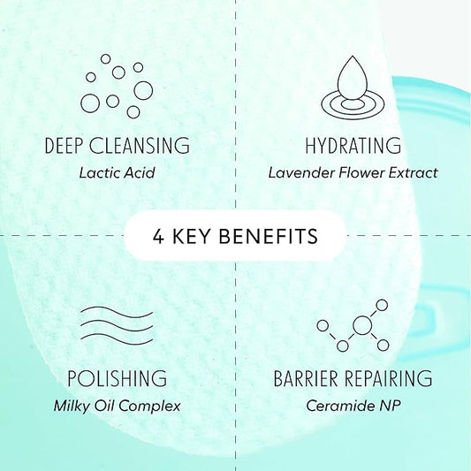 LOOPS Milky Cleanser - Deep Cleansing and Hydrating Skin Care - Pre-soaked Bamboo Pad - Facial Wash with Milky Oil Complex - Oil Cleanser for Face - Face Wash for Women - Facial Cleansing Pads