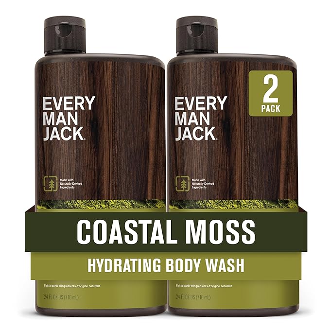 Every Man Jack Nourishing Coastal Moss Mens Body Wash for All Skin Types - Naturally Derived Ingredients - Cleanse and Hydrate Skin with Coconut and Glycerin - 24oz 2 Bottles