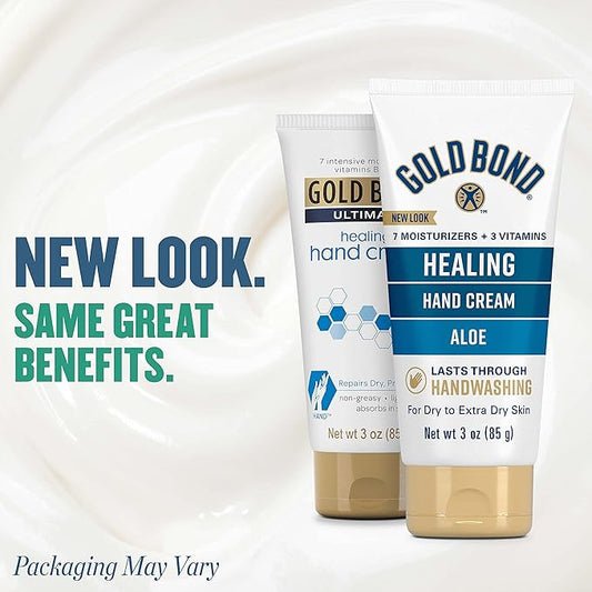 Gold Bond Healing Hand Cream, With Aloe, Hand Lotion for Dry Skin That Lasts Through Handwashing, 3 oz. (Pack of 2)