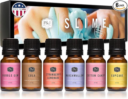 P&J Trading Fragrance Oil Slime Set | Bubble Gum, Cotton Candy, Cupcake, Strawberry Lemonade, Cola, Marshmallow Candle Scents for Candle Making, Freshie Scents, Soap Making, Diffuser Oil Scents