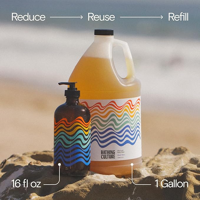 Bathing Culture, Organic Mind + Body Wash, Natural, Biodegradable, Sustainable, Vegan Personal Care, All Natural Organic Body Wash for Women and Men, 1 Gallon, Break Water Scent