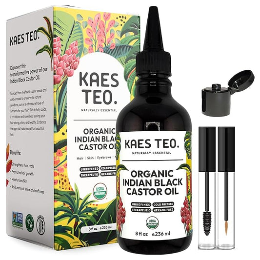 Organic Black Castor Oil for Hair Growth - Not Jamaican Black Castor Oil, Moisturizes Skin, Nail, Scalp, Thicker Eyebrows, Lashes 100% Pure Cold Pressed Hexane Free - Premium Kit, 8 fl oz