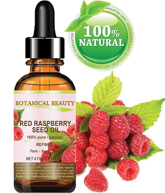 Botanical Beauty Red Raspberry Seed Oil 100% Pure Natural Undiluted Refined Cold Pressed Carrier Oil for Face, Skin, Hair, Lips, Nails. Rich in Vitamin C, Vitamin E (4 Fl Oz)
