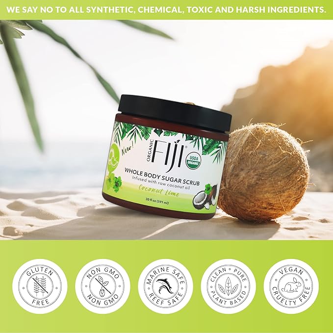 Whole Body Scrub - Infused with Coconut Oil, Exfoliating Sugar Scrub for Smooth and Soft Skin, Exfoliates & Restores Skin's Natural Biosphere, Coconut Lime 20 oz