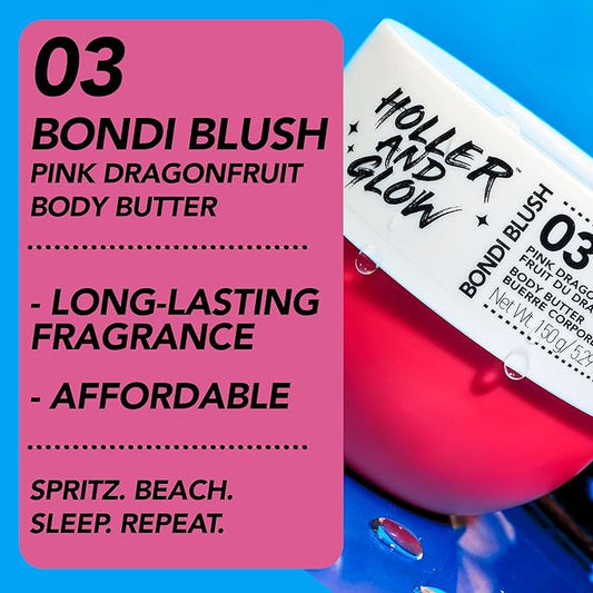 Holler and Glow Bondi Pink Dragonfruit Body Butter For Women, Smells Good, Body Lotion For Extremely Dry Skin, Moisturizing, Nourishing, Shea Butter, Peony, Pink Dragon Scented, 5.29 Oz