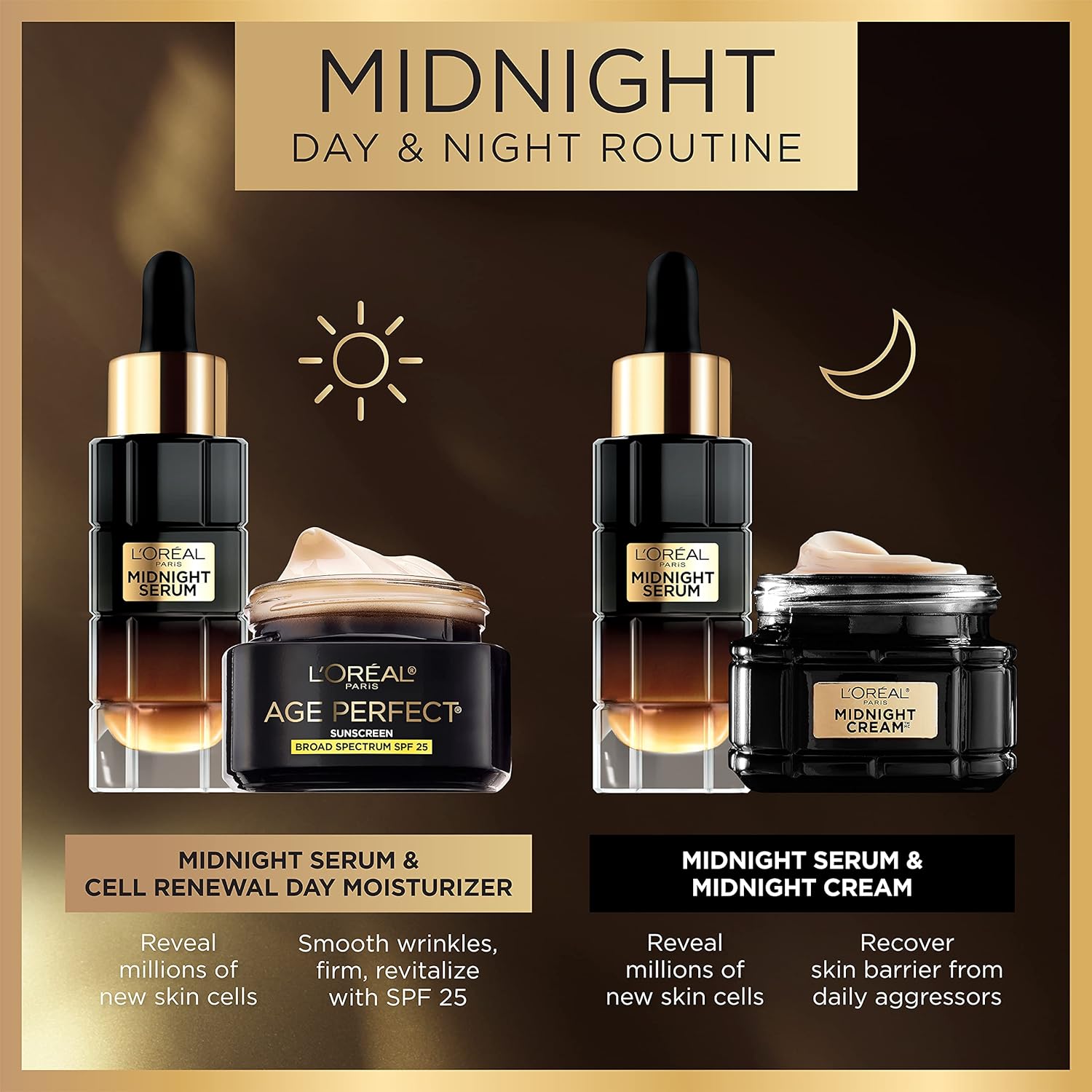 Age Perfect Midnight Anti-Aging Face Serum with Niacinamide & Antioxidants – Wrinkle Reducing Night Serum for Mature Skin + Bonus Eye Cream Sample | 1 Oz