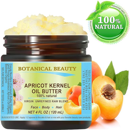 Botanical Beauty APRICOT KERNEL OIL BUTTER Pure Natural Virgin Unrefined RAW for FACE, SKIN, BODY, DAMAGED HAIR, NAILS. Rich in Gamma Linoleic Acid, Vitamin E (4 Fl Oz)