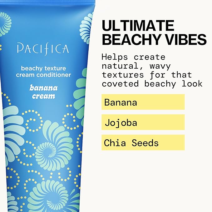 Pacifica Banana Cream Beachy Texture Conditioner – Texturizing Hair Treatment for Natural Beachy Waves, Hydrates & Adds Tousled Body, for All Hair Types Clean Beauty Vegan & Cruelty-Free, 8 Fl Oz