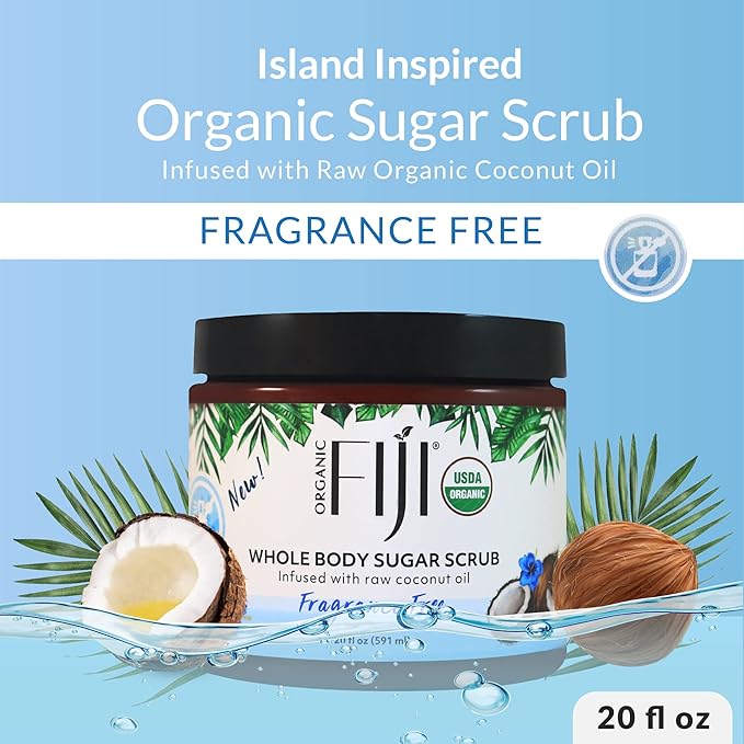 Whole Body Scrub - Infused with Coconut Oil, Exfoliating Sugar Scrub for Smooth and Soft Skin, Exfoliates & Restores Skin's Natural Biosphere, Fragrance Free 20 oz