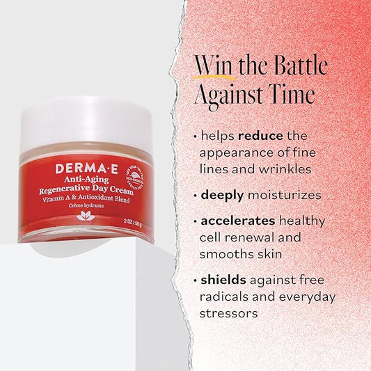 Derma E Anti-Aging Regenerative Day Cream – Astaxanthin Moisturizer for Face – Lightweight Firming Anti-Wrinkle Cream with Lavender, Jojoba Oil and Vitamin E, 2 oz