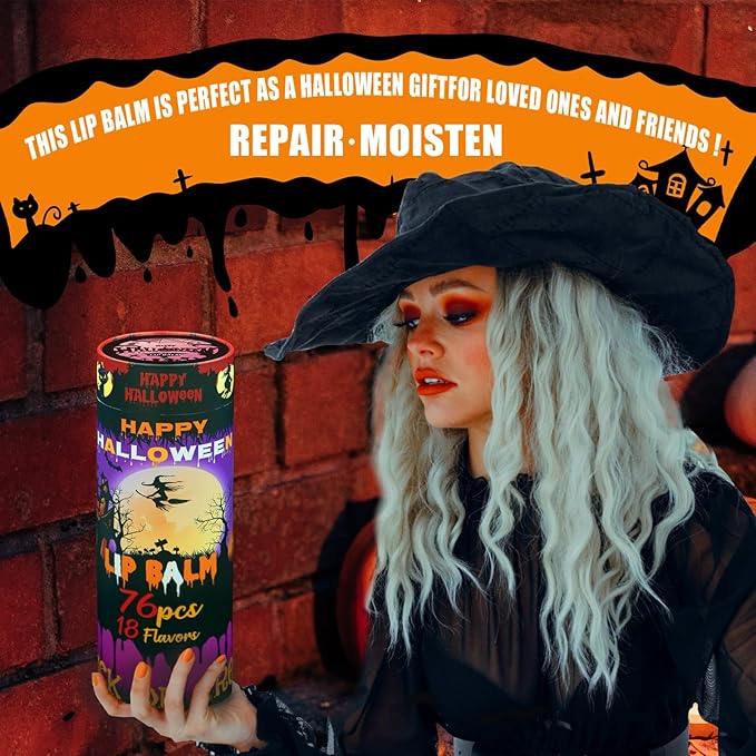 Yopela 76 Pack Halloween Natural Lip Balm Bulk with Vitamin E and Coconut Oil Lip Care Set - Moisturizing, Soothing, and Repairing Dry and Chapped Lips