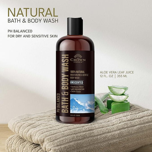 Natural Body Wash for Women, Men & Kids - Fragrance Free Body Wash - 12oz pH 5.5-Best pH Balance-Liquid Soap for All Skin Types-Moisturizing Sulfate & Chemical Free Shower / Bath Liquid Gel (2 PK)