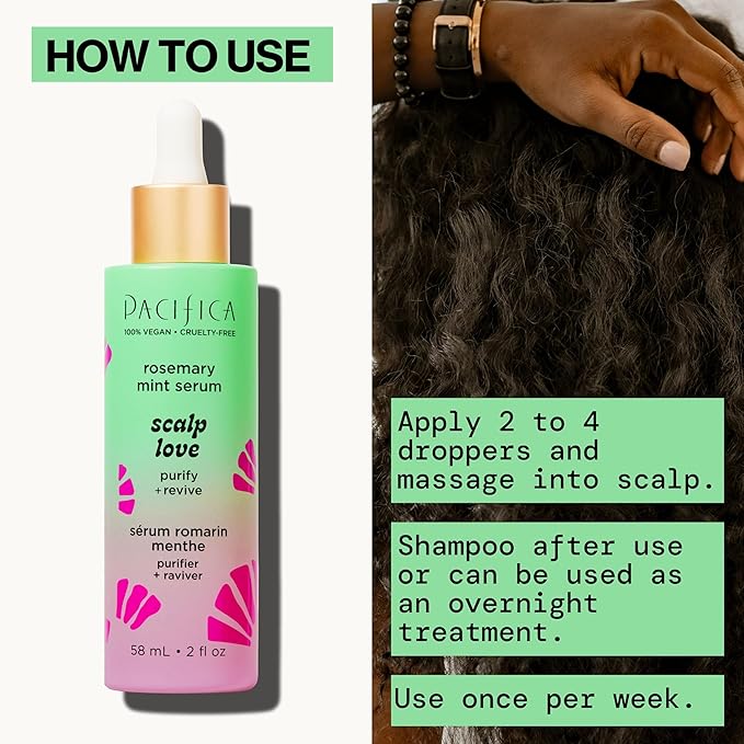 Pacifica Scalp Love Rosemary Mint Serum - Dry, Flaky, and Itchy Scalp Serum, Hydrating, Moisturizing, and Calming Treatment Formulated with Witch Hazel, Vegan and Cruelty-Free - 2 Fl Oz