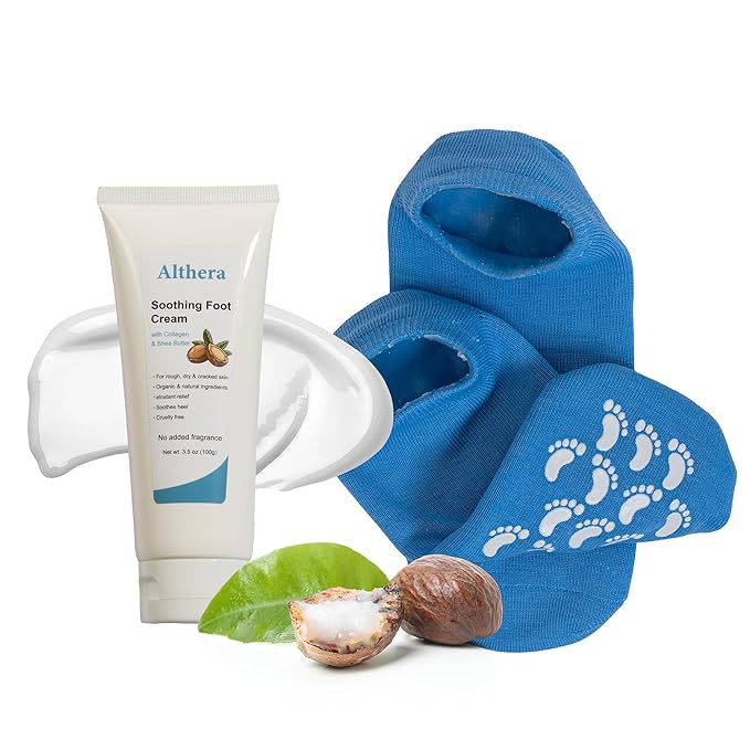 soothing Foot Cream with Collagen, Lactic Acid & Shea Butter – 3.5oz Intensive Repair for Dry Cracked Heels, Includes Moisturizing Sock for Overnight Hydration (full sock)
