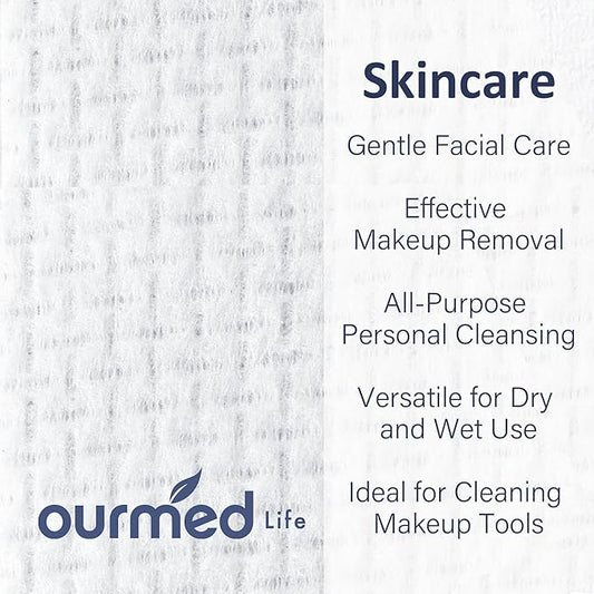 Ourmed Life Face Towels, Disposable Biodegradable Clean Facial Wash Cloth for Sensitive Skin, Lint- free Facial Towels for Cleansing, Skincare and Makeup Remover, Dry Wipes,600 Count，EF texture