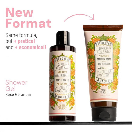 Panier des Sens – Rose Geranium Moisturizing Body Wash for Women & Men - Gentle Shower Gel 95% with Natural Ingredients for Normal, Sensitive Skin - Body Care Made in France, SLS Free, Vegan -6.8 Floz
