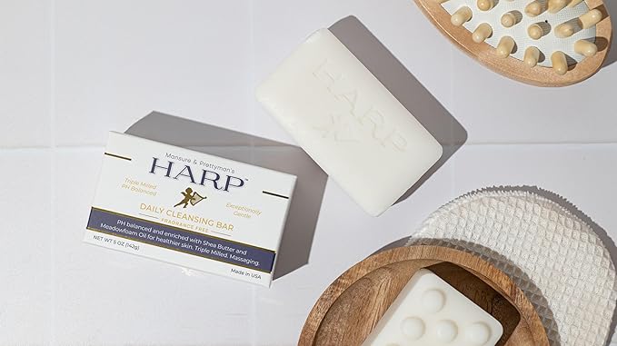 HARP pH-Balanced (5.0-6.0) Body Wash Bar. ZERO Saponified Oils. Protects Moisture Barrier. Gentle for Sensitive/Dry skin. + Shea Butter/Borage Oil. Non-Comedogenic. FRAGRANCE/masking agent FREE