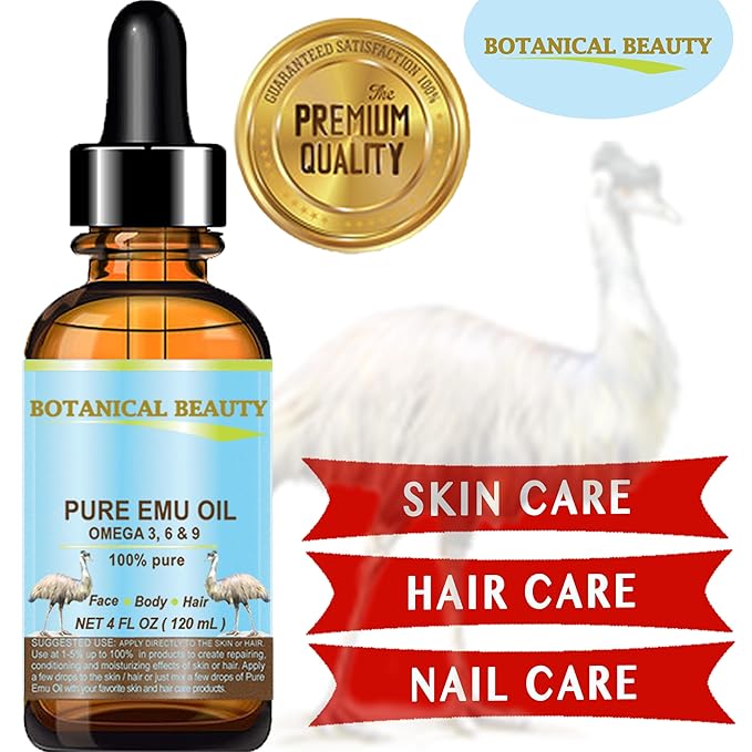 Botanical Beauty PURE EMU OIL 100% Natural Unrefined for Face, Skin, Body, Hands, Feet, Nails, Hair, Lip Care 2 Fl Oz - 60 ml