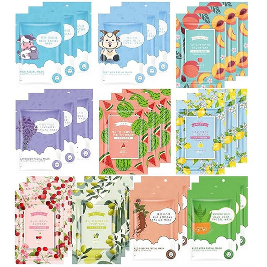 30 Sheets Face Masks Skincare for Women, Hydrating Face Masks Suitable for Sensitive Skin, Bulk Soothe and Moisturizing Facial Mask for Skin Care, Home Face Mask Skincare Spa for All Skin Types