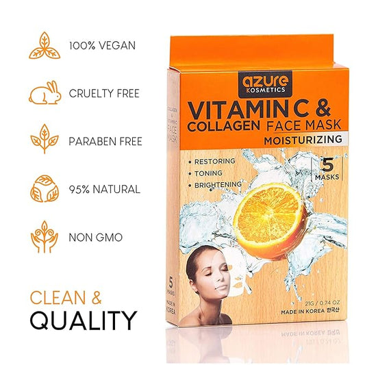 Azure Cosmetics 24K Gold, Caviar, Vitamin C, Hyaluronic Acid, Retinol & Collagen Anti-Aging Face Mask - Ultimate Variety Pack of 20 - Dermatologist Tested - Hydrating & Firming - Korean Skin Care