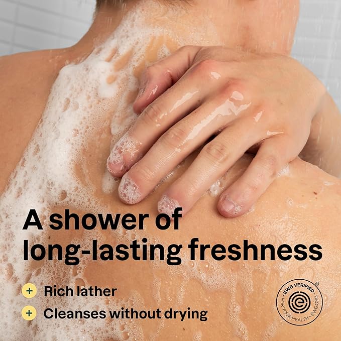 ATTITUDE Shower Gel Body Wash for Men, 98% Natural Origin Ingredients, Paraben & Phthalate Free, EWG Verified, Cleanses Without Drying, Amber & Citrus, 14 Fl Oz