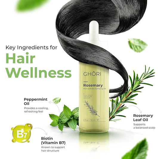Rosemary, Mint & Biotin Fortifying Hair Oil | Stimulates Hair Growth & Strengthens Follicles| Essential Oils for Healthy Scalp | Fast-Absorbing, Silicone-Free | 2 fl oz (59ml)