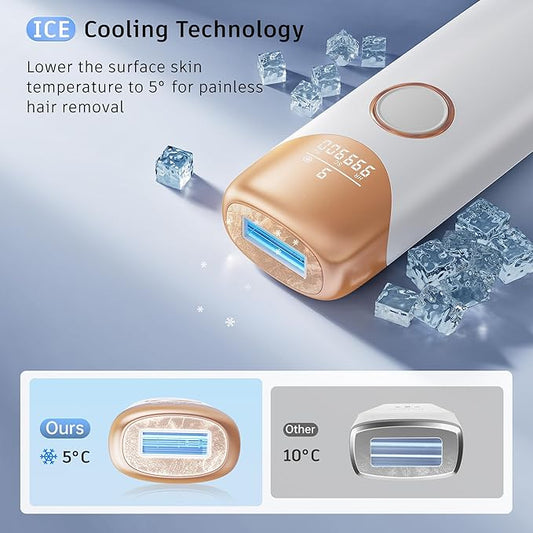 Laser Hair Removal with 5℃ Ice Cooling, Ubroo Painless IPL Laser Hair Removal Device 3 In 1 At Home Hair Remover Machine Permanent Hair Removal for Women Men Facial Body Use(Gold)