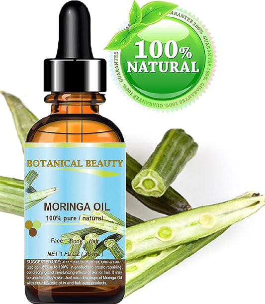 Botanical Beauty‎ Moringa Oil 100% Pure Natural Undiluted Cold Pressed Carrier Oil. 1 Fl.oz.- 30 ml. for Face Skin, Hair, Lips, Nails. Rich in Vitamin C, Vitamin E