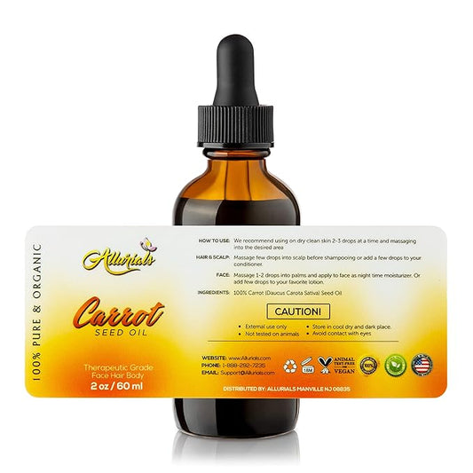 Allurials Carrot Seed Oil (2 Oz) – 100% Pure & Organic, Unrefined, Cold Pressed, All Natural, Daucus Carota- Essential Carrot Moisturizer for Skin, Face and Hair Growth - 2 Oz