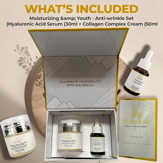 “SOLARIELLE” Hydration & Youth – Anti-Wrinkle Set, Beauty & Skin Care with Peptides Serum for Face – Face Moisturizer for Women – Crema Hidratante para la Cara & Neck Firming and Tightening Cream**
