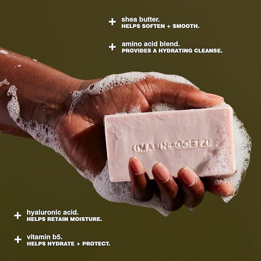 MALIN+GOETZ Vitamin B5 Hydrating Bar Strawberry Scent | Concentrated Skincare Bar | Vitamin B5, Hyaluronic Acid, Amino Acids + Shea Butter | Gently Cleanses + Hydrates | Triple-Milled | 5 oz.