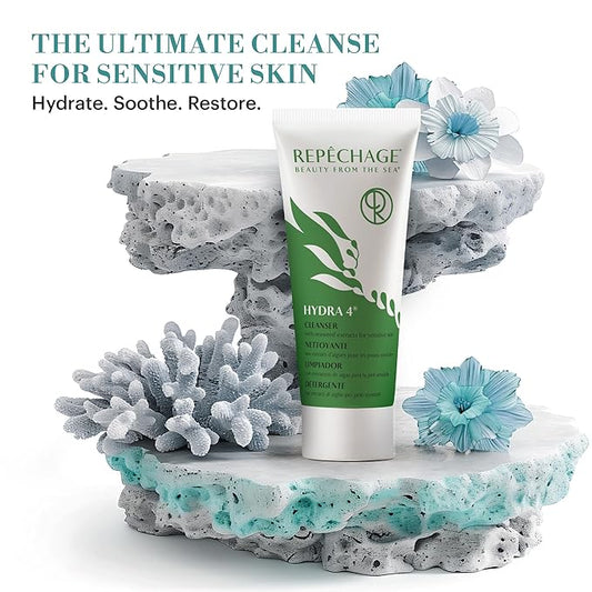 Repechage Hydra 4 Cleanser with Seaweed Extracts for Sensitive Skin - Daily Hydrating Gentle Cleanser, Removes Waterproof Makeup, Exfoliating Lactic Acid, Balances and Moisturizes Skin, 6 oz.