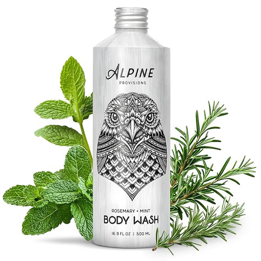 Alpine Provisions Earthy Rosemary + Mint Body Wash – Nutrient-Rich with Chamomile & White Tea Extracts – Vegan, Sulfate-Free, Plastic-Free Packaging – 16.9 fl oz