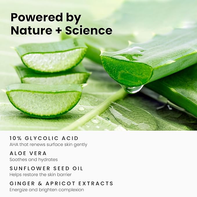 Simplified Skin Glycolic Acid Face Wash - Exfoliating Facewash - with Aloe Vera, Sunflower Seed Oil, Ginger, & Apricot - Cleanse & Nourish with Glycolic Acid Cleanser - 6 Fl Oz