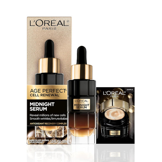 Age Perfect Midnight Anti-Aging Face Serum with Niacinamide & Antioxidants – Wrinkle Reducing Night Serum for Mature Skin + Bonus Eye Cream Sample | 1 Oz