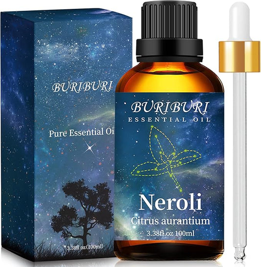 BURIBURI 100ML Neroli Essential Oil Gifts Set, 100% Pure Orange Blossom Oils Undiluted Aromatherapy Neroli Oil 3.38fl.oz for Soap, Candle Making, Massage, Diffuser, Humidifier