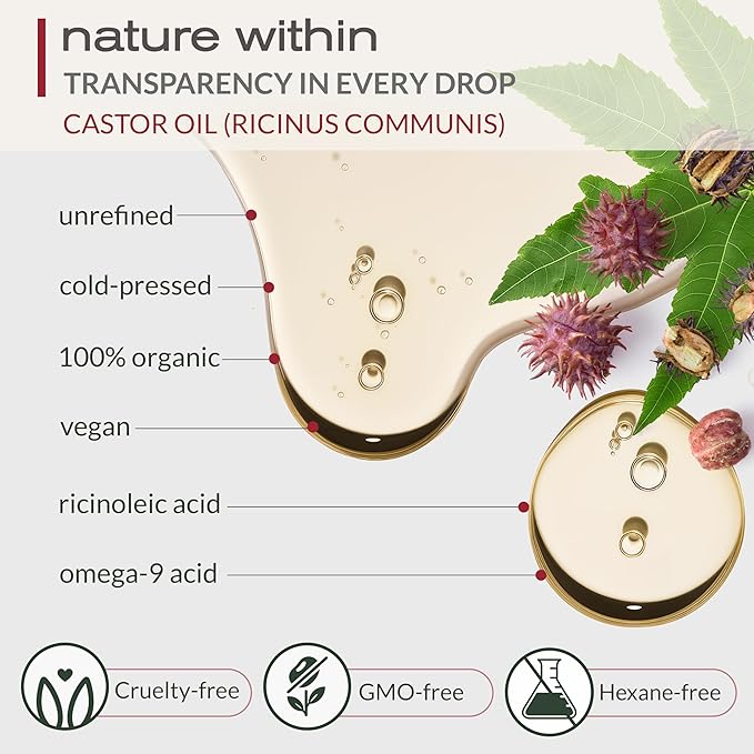 Ella & Eden Organic Castor Oil – Dark Plastic Bottle, Cold-Pressed Hexane-Free Unrefined| For Hair Growth, Skin and Face | USDA Certified & 100% Pure | 32 fl oz