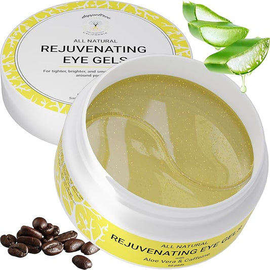Doppeltree All Natural Caffeine Under Eye Patches & Hydrogel Masks (60 Pads) - Anti Aging Treatment for Crow Feet, Puffiness, Wrinkles, Dark Circles- Formulated in San Francisco