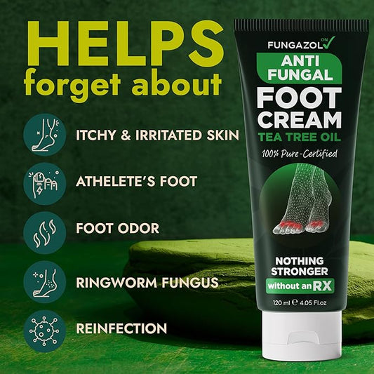 Foot Cream with Tea Tree Oil | Antifungal Cream to Soothes Cracked Heels, Dry Skin & Itchy Feet | Helps with Athlete’s Foot, Nail Fungus & Jock Itch | Relieves Itching & Burning | 4.05 fl oz