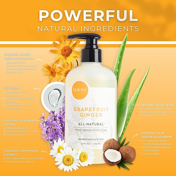 Naturals Moisturizing Hand Soap – Grapefruit Ginger Scent, Hydrating, Sulfate-Free & Paraben-Free, 12 Oz Bottle with Pump, Gentle Cleansing for Dry Skin