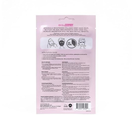 BioMiracle Revitalizing Collagen Face Mask, Infused with Rice Extract, Lemon and Turmeric, 10 Sheets (10 Pack)