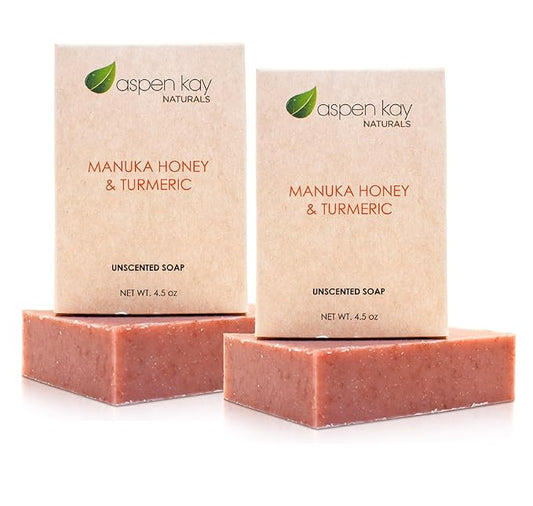 Turmeric and Manuka Honey Soap Bar for Body & Face, Natural Turmeric Soap with Organic Aloe Vera, Shea Butter & Calendula - Gentle For All Skin Types, Unscented (2 pack)