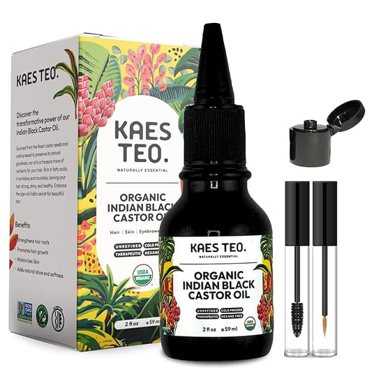 Organic Black Castor Oil for Hair Growth - Not Jamaican Black Castor Oil, 100% Pure Cold Pressed Hexane Free - USDA Certified, Skin, Nail, Scalp, Face, Thicker Eyebrows, Lashes 2 Fl Oz